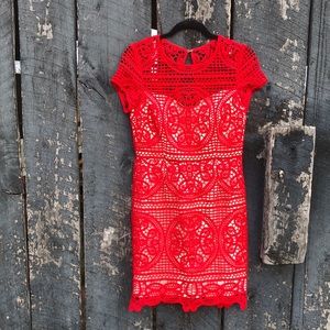 Minuet Petite Red Lace Mini Dress